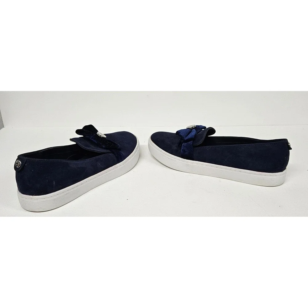 Liz Claiborne Navy Blue Suede Slip On Sneakers Velvet Bow Flats Womens 9 Medium
